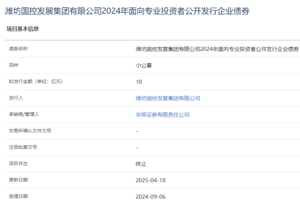 易倍策略 潍坊国控发展集团10亿元企业债终止审核